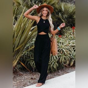 Vici Weston Linen Blend Black Smocked Pants